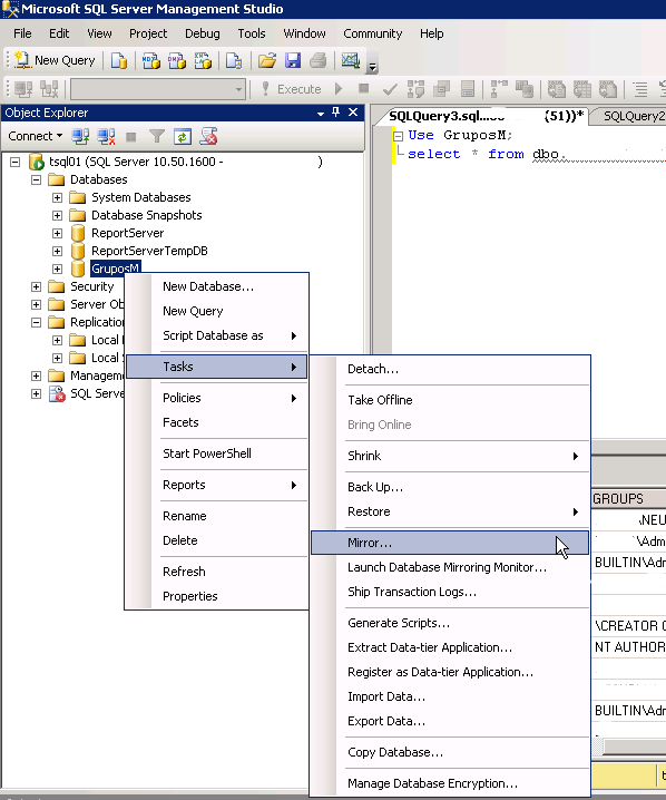 Plataforma de SQL en Espejo con testigo